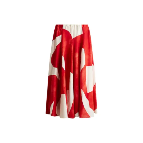 H&M Красный/с Цветочный Женские Повседневные Длинные Юбки