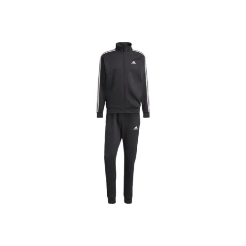 Adidas Basic 3 Stripes Fleece Track Suit Повседневная Спортивная Одежда Японская Версия Мужская Черная