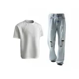 Комплект одежды [Белая футболка + Светло-синие штаны]