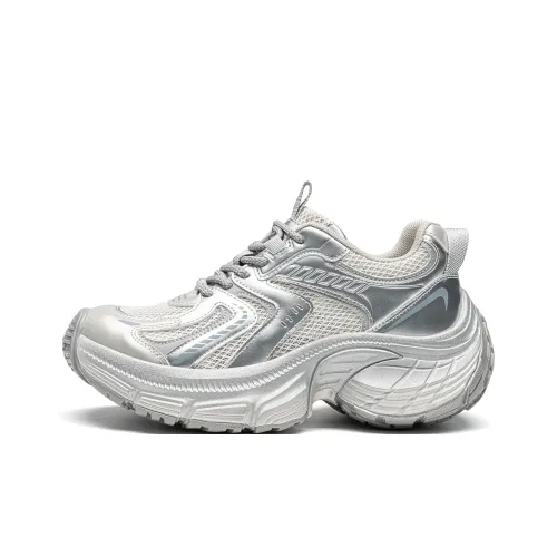 EXULL Q Противоскользящий Дышащий Легкий Увеличивающий Высоту Низкий Топ Кроссовки с Толстой Подошвой Женские Серебряный