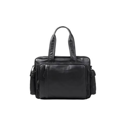 PESASRIE Сумка из крупнозернистой текстуры коровьей кожи мужская черная