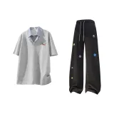 Светло-серые + черные штаны