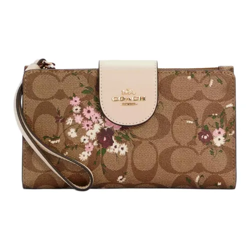 COACH Tech Wallet Холст с кожей Картхолдер Запястье Сумка Мелочь Клатч Женские Коричневый