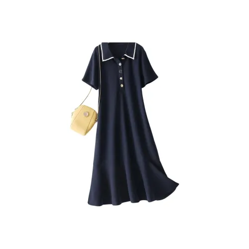 IHIMI Короткое платье с короткими рукавами женское темно-синий