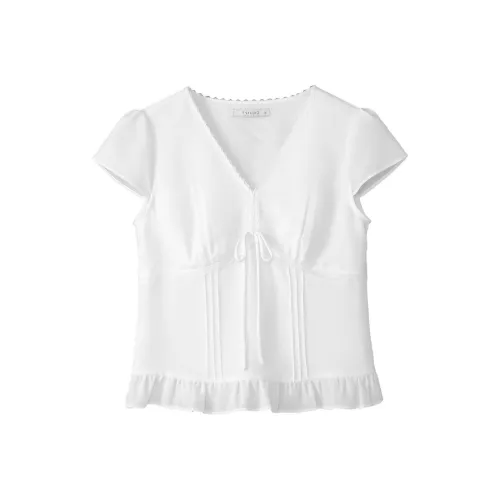 Fstudio Летний Легкий V-образный вырез Сладкий и Пряный Бант Короткий рукав Рубашка Женская