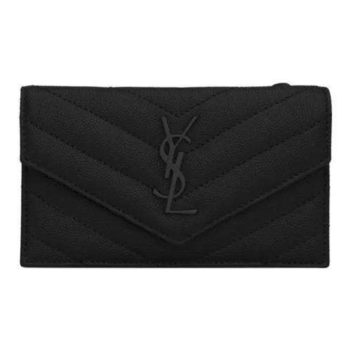 SAINT LAURENT CASSANDREMonogram Кожа Коровья кожа Мелочь Кошелек Картхолдер Женские Черный