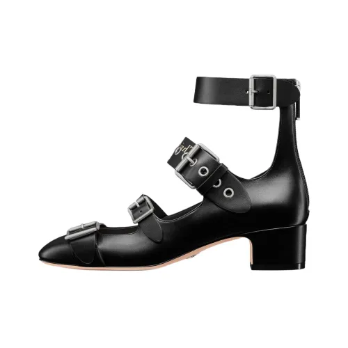 DIOR Панк Грубый каблук Туфли Мэри Джейн 4CM Женские Черный