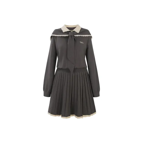 UNIFREE Длинное платье с длинным рукавом женское темно-серое