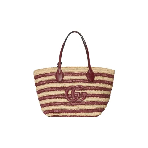 GUCCI Raffia Tote Bag Shopping Bag Shoulder Bag Medium Women's Beige Red GUCCI Рафия Тоут Сумка Сумка для покупок Сумка на плечо Средняя Женская Бежевая и Красная