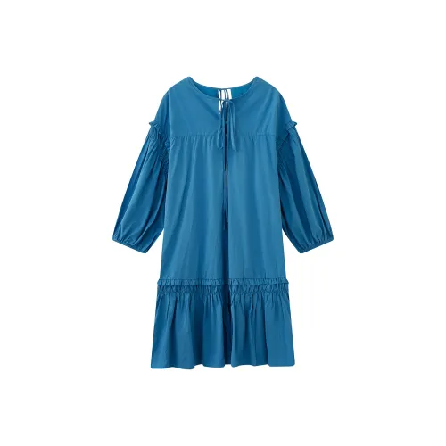 JINGBUTIAN Короткое платье с короткими рукавами женское синее