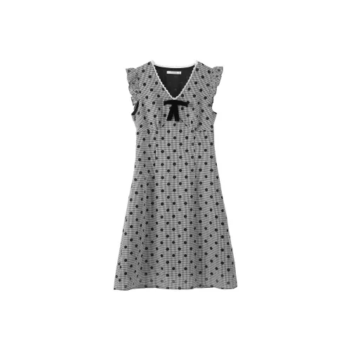 Fstudio Корейский стиль Ажурный В-образный вырез Бант А-линия Без рукавов Платье Женское