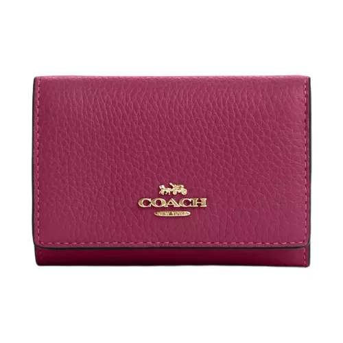 COACH Micro Pebble Leather Wallet Mini Women's Gold Pink