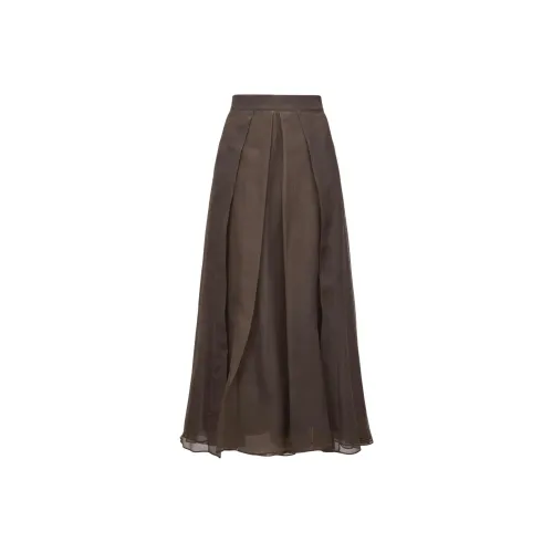 Brunello Cucinelli Темно-кофейные Женские Повседневные Длинные Юбки