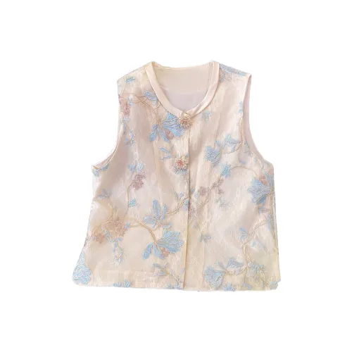 MEANALOT Pearl Button Apricot Women's Vest MEANALOT Жемчужный Пуговица Абрикос Женские Жилеты