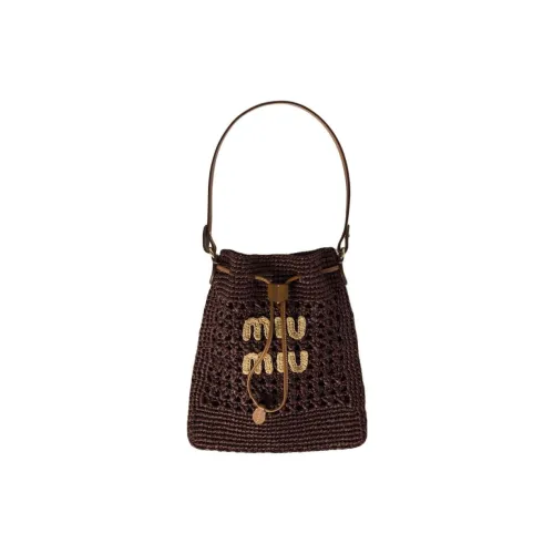 MIU MIU Рафия Волокно Ведрообразная Сумка Мини Женская Какао-Коричневый Естественный