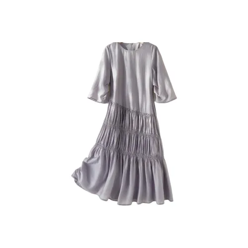 IHIMI Короткий рукав Платье Женское Холодный серый