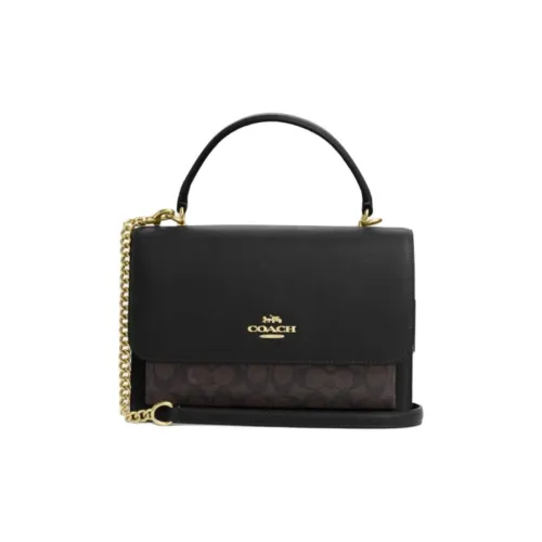 COACH Klare Покрытый холст Одно плечо Сумка Средний Женский Ореховый Черный