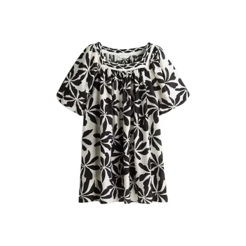 H&M Белый/Черный Женские Платья с Короткими Рукавами