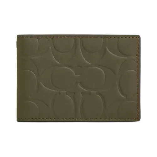 COACH Компактный кошелек из телячьей кожи мини мужской оливково-коричневый