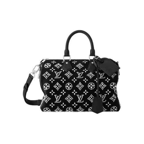 LOUIS VUITTON Speedy Кожаная отделка Сумка через плечо Сумка Мужская Черная