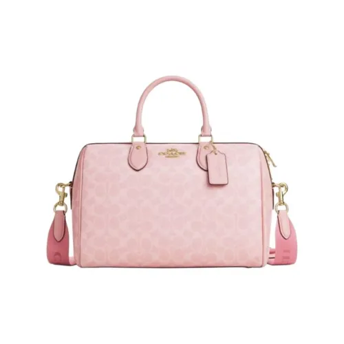 COACH Rowan Подпись Покрытый холст Сумка через плечо Сумка Большая Женская Розовая