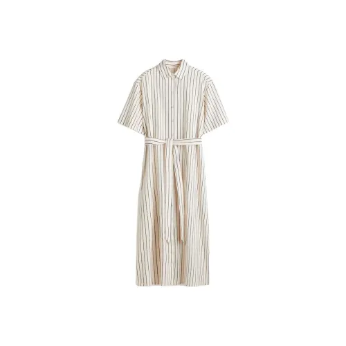 H&M Крем/Черный Женские Короткие Платья с Рукавами