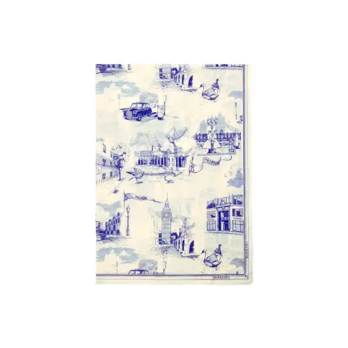 Burberry Платок Из Шерсти И Шелка С Достопримечательностями Лондона Прямоугольная Форма Бахрома Принт В Виде Буквенного Логотипа Burberry По Краю