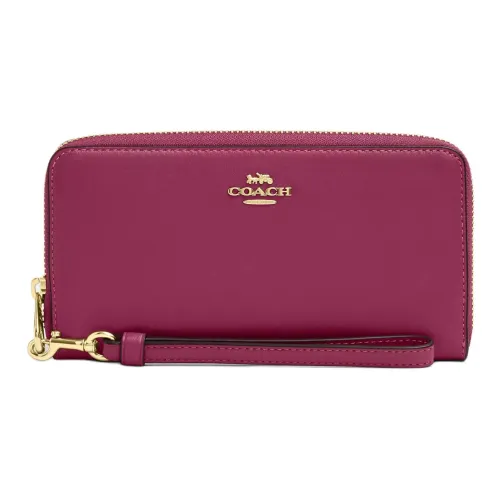 COACH Zip Around Телячья кожа Кошелек Маленький Женский Золотой Темно-розовый