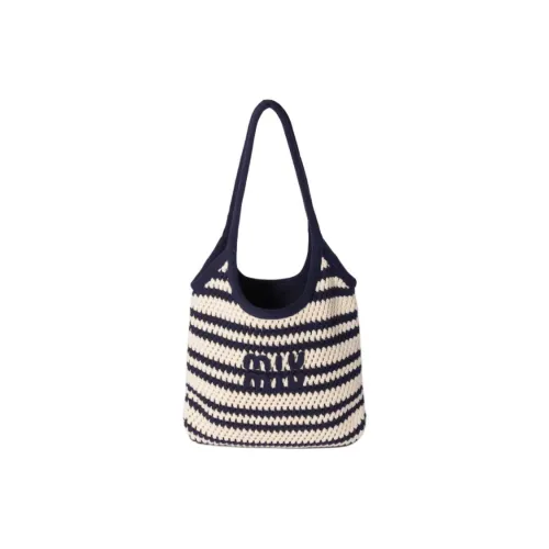 MIU MIU Ivy Хлопок Тоут Сумка Сумка для покупок Сумка Женская Синяя и Белая