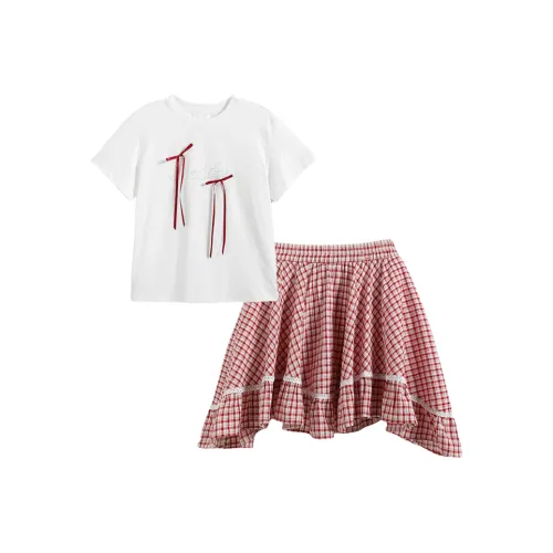 Детский комплект Cotton Gene для девочек 3-7 лет с юбкой белый и красный