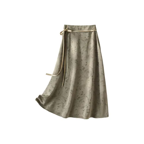 IHIMI Повседневный Длинный Юбка Женская Оливково-зеленая