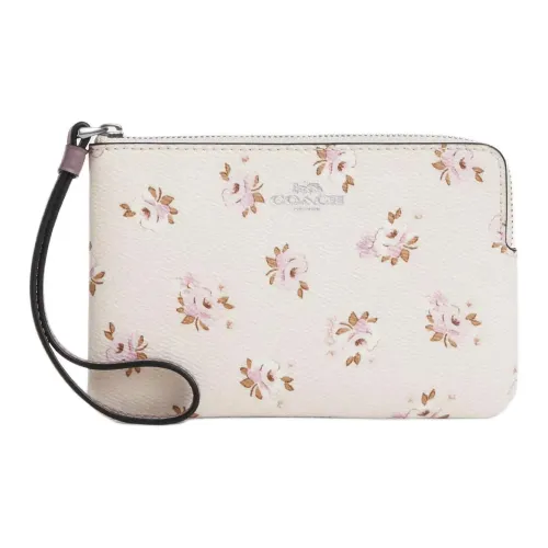 COACH Corner Zip Покрытый холст Клатч Маленький Женский Мел Многоцветный