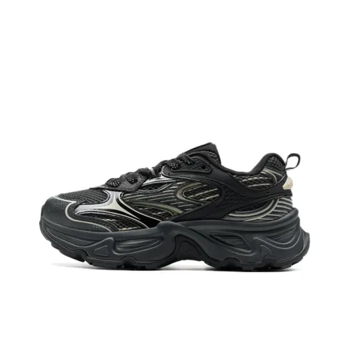 XTEP Meili 3,0 Slip Устойчивый к истиранию Низкий Топ Толстая подошва Кроссовки Женские Черные