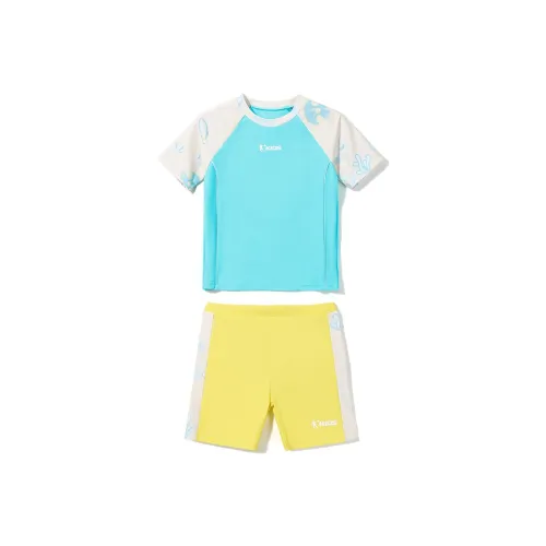 QIAODAN Детский купальник двухкомпонентный комплект горчично-желтый бирюзовый для подростков