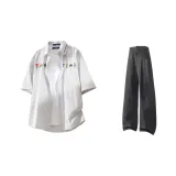 Серый, белый, полосы + черный, костюм, брюки