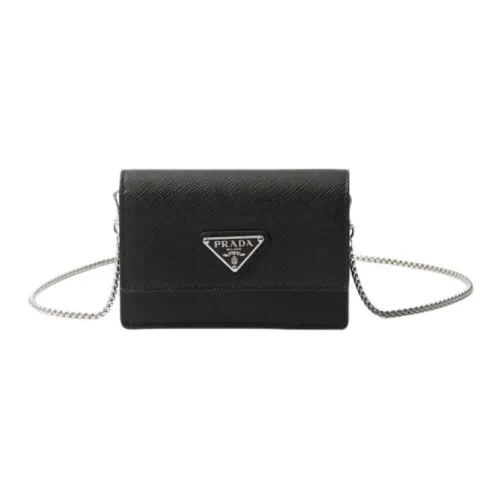 PRADA Saffiano Коровья кожа Держатель для карт Женский Черный