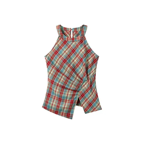 HUINIAN Красная клетка Женские майки