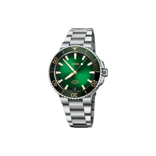 Oris Автоматический Механический Механизм Мужские Часы Часы 41,5 мм Зеленый Циферблат Корпус из Нержавеющей Стали Ремешок из Нержавеющей Стали