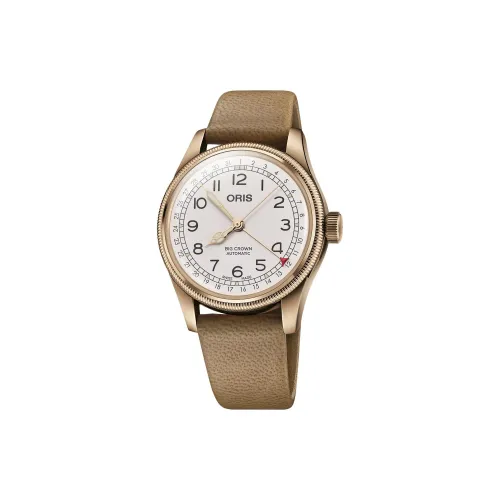 Oris Автоматический Механический Механизм Унисекс Часы 40 м Водонепроницаемость Белый Циферблат Бронзовый Корпус Кожаный Ремешок