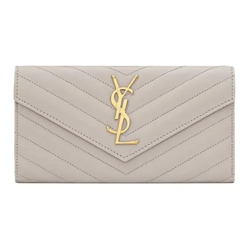 SAINT LAURENT Монограмма С рельефом Тисненый Quilted Кожа Конверт Кошелек Большой Женские Белый