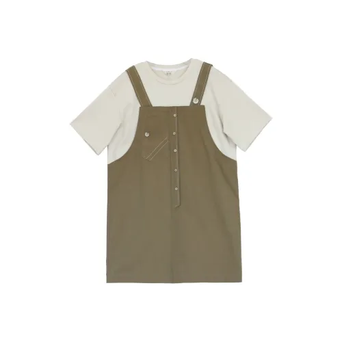 IT'Real SS25 Короткий рукав Платье Женское Армейский зеленый