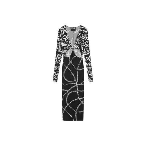 VERSACE Длинное платье с длинными рукавами женское черное