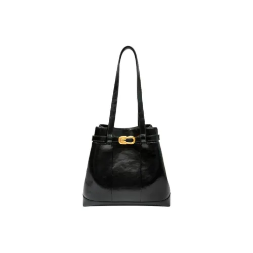 TENNCO Корова Кожа Ведрообразные Сумки Сумки через плечо Сумка на плечо Большая Женская Классическая Черная