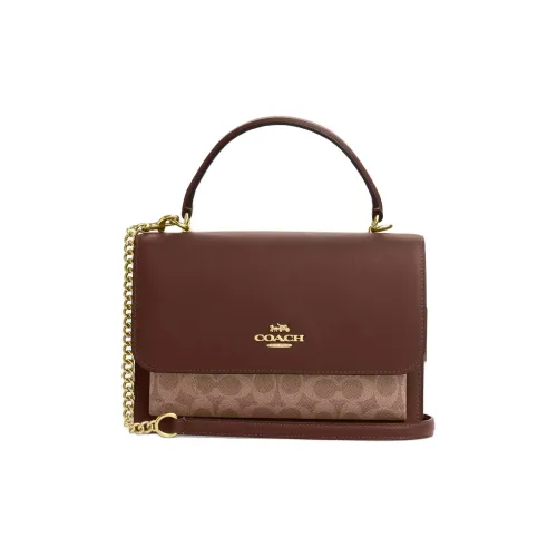 COACH Klare Подпись Покрытый холст Сумка через плечо Сумка среднего размера Женская Хаки и Темно-коричневый