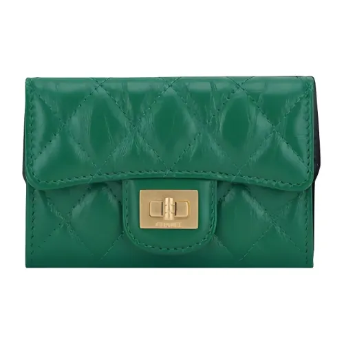 CHANEL 2,55 Телячья кожа Держатель для карт Женские Зеленый