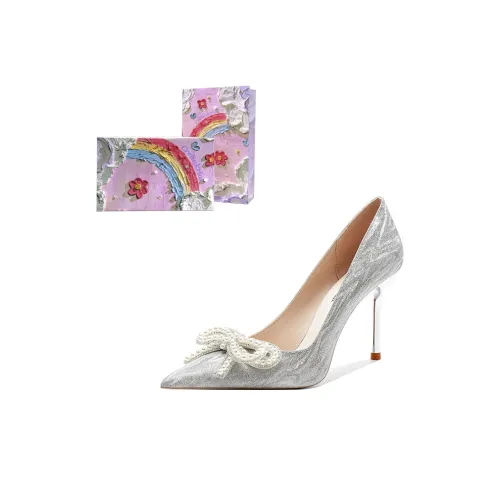 Crelinkxlat Французский Заостренный носок Высокие каблуки Женские Серебряные