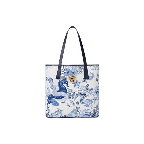 VERSACE Ткань Тоут Сумка Сумка для покупок Сумка на плечо Большая Женская Синяя