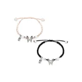 Браслет-шнурок "Благополучие и Счастье" с бабочкой [Розовый + Черный]