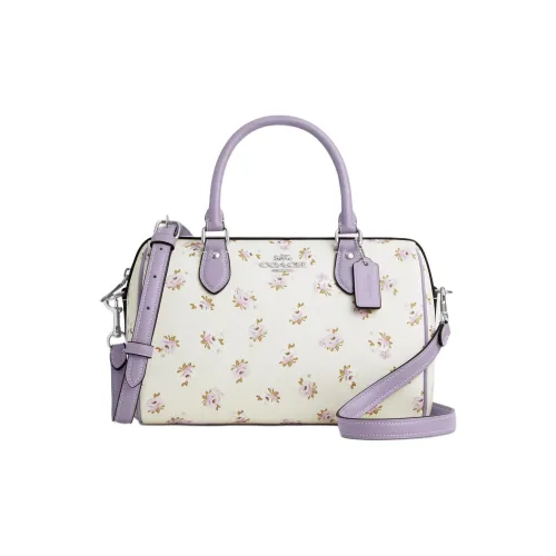 COACH Rowan Покрытый холст Бостон Сумка Сумка через плечо Сумка среднего размера Women's Silver Мел