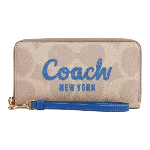 COACH Zip Around Покрытый холст Кошелек Маленький Женский Золотой Песочный